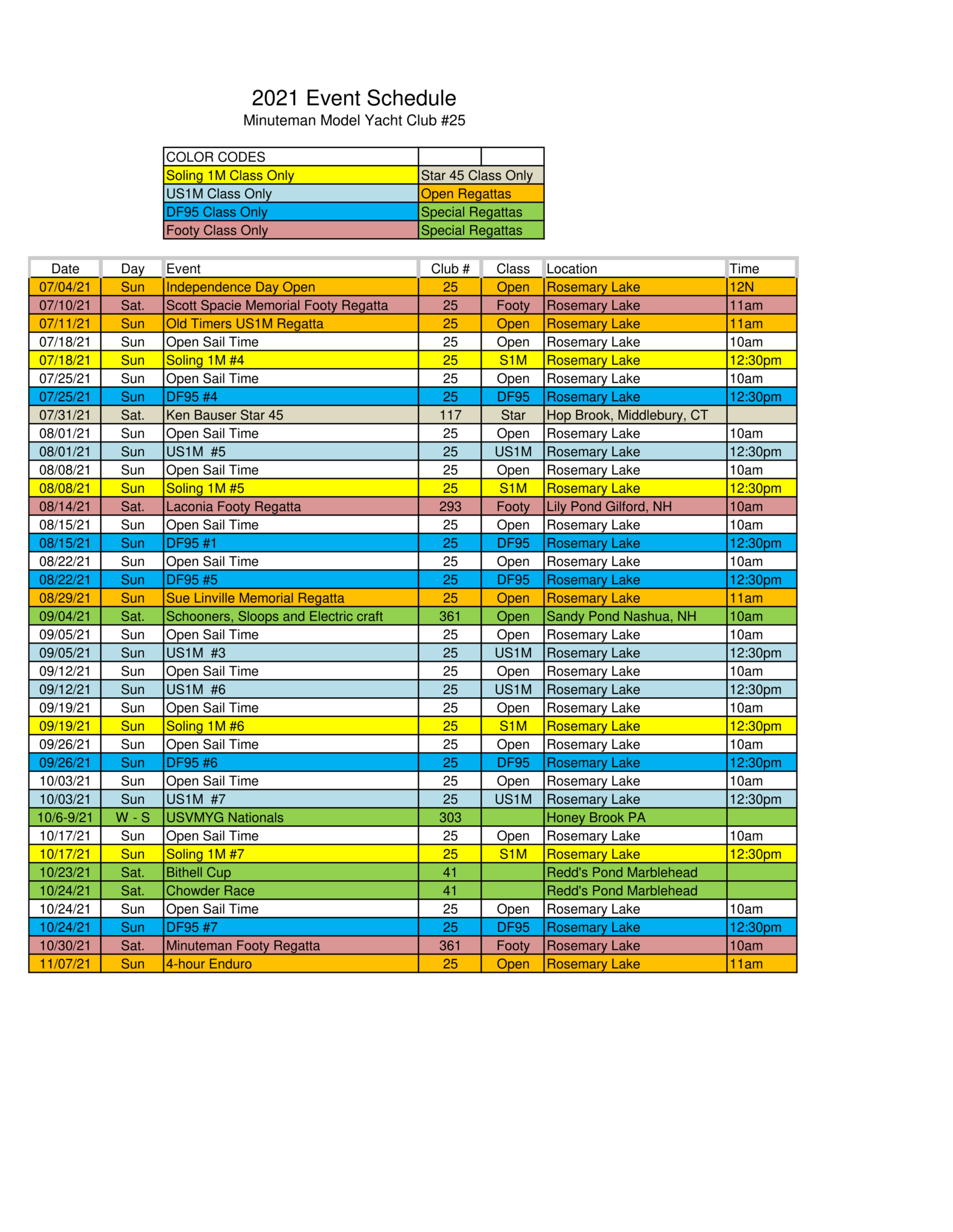 2021 Racing Schedule – MinuteMan