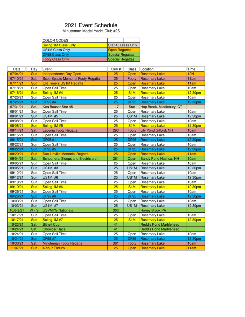 2021 Racing Schedule MinuteMan